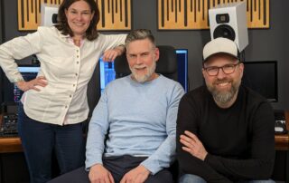 Annette Weiß, Sven Oswald und Sven Sommer im Studio bei We Are Producers